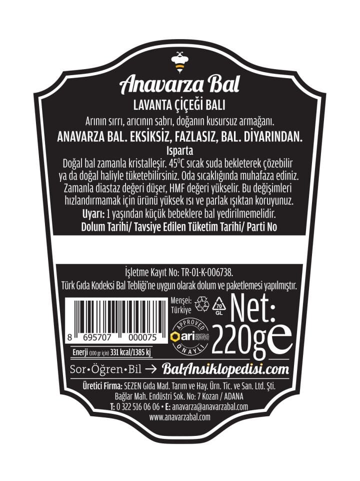 Anavarza Lavanta Balı 220g