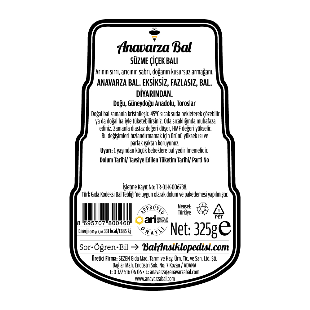 Anavarza Akıllı Kapaklı Süzme Çiçek Balı 325g