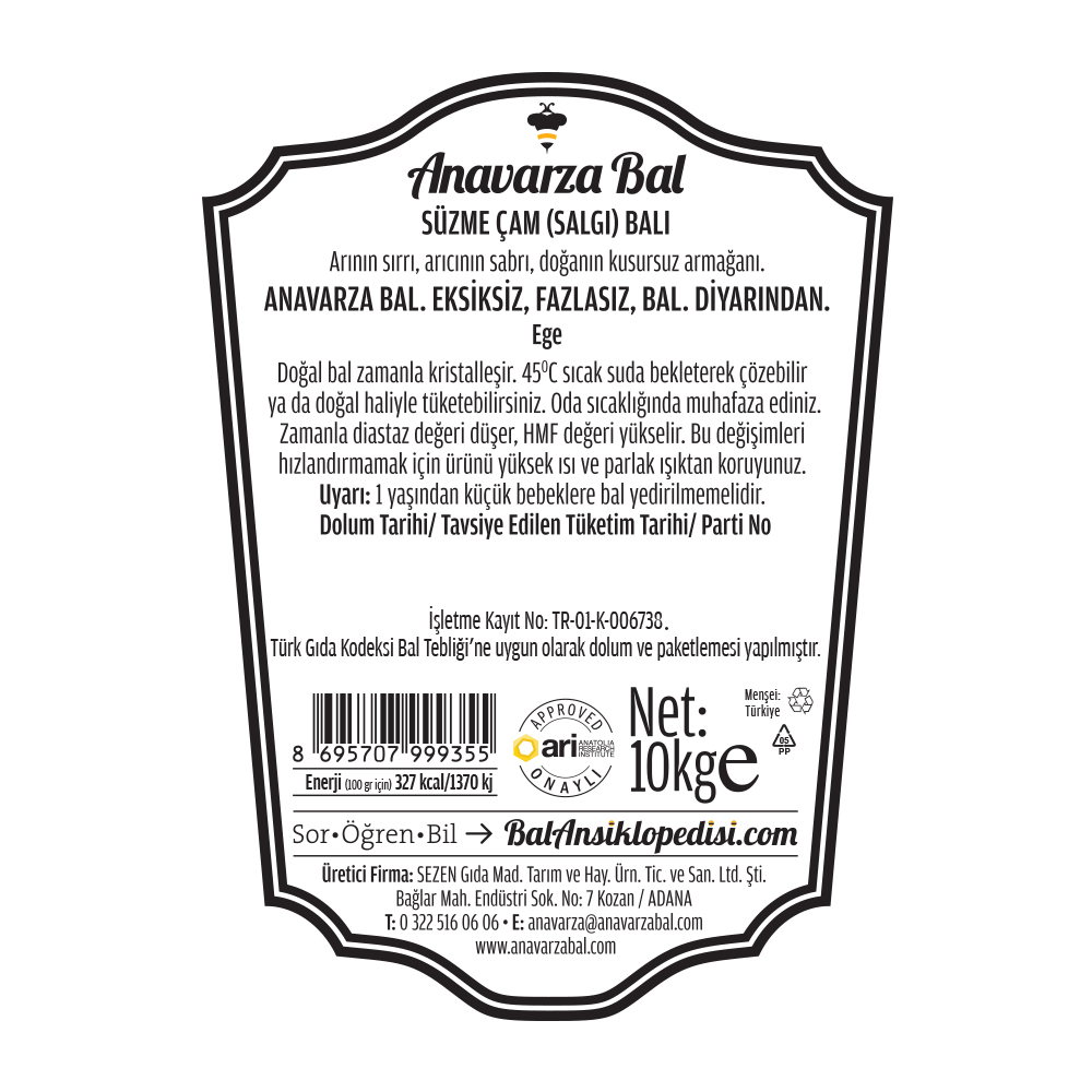 Anavarza Kova Süzme Çam Balı 10kg