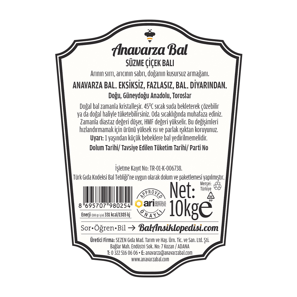 Anavarza Kova Süzme Çiçek Balı 10kg