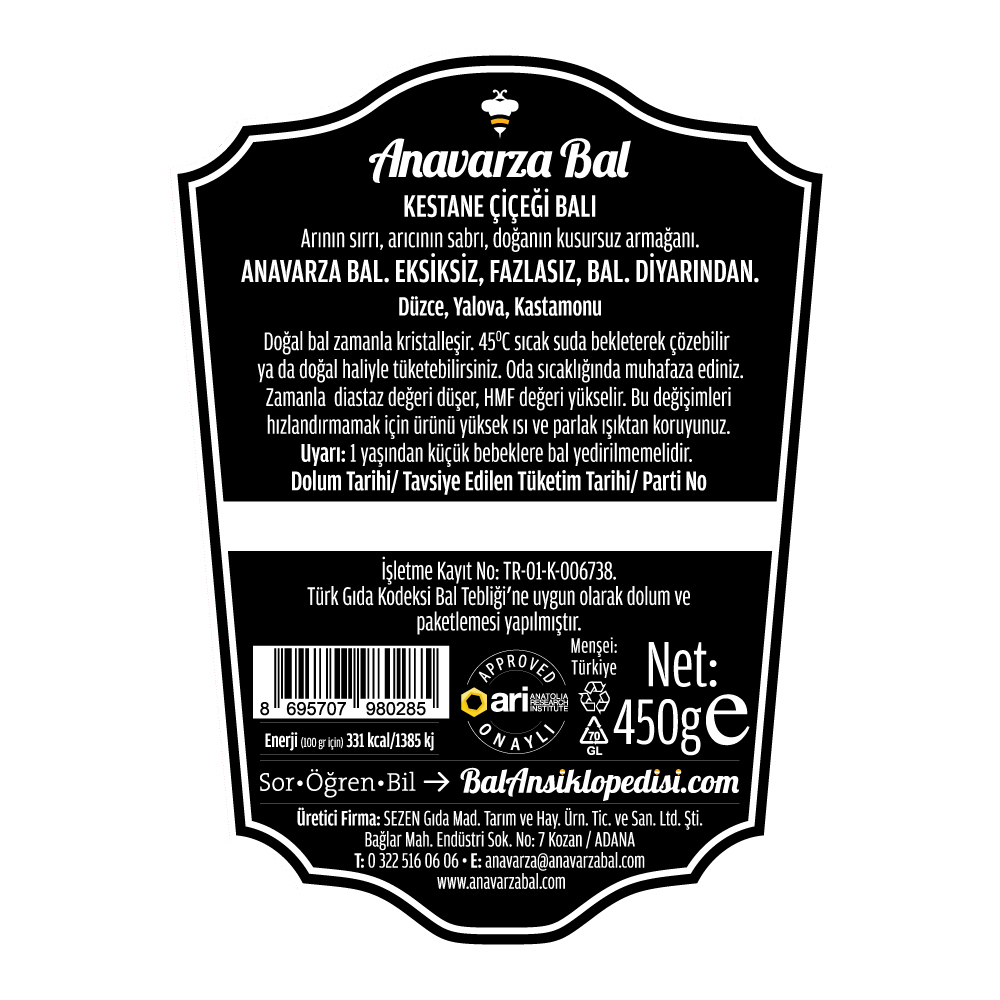 Anavarza Kestane Çiçeği Balı 450g