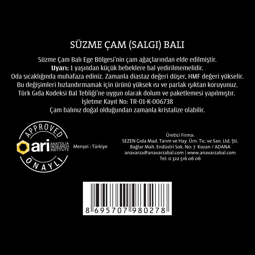 Anavarza Piknik Süzme Çam Balı 36x20g